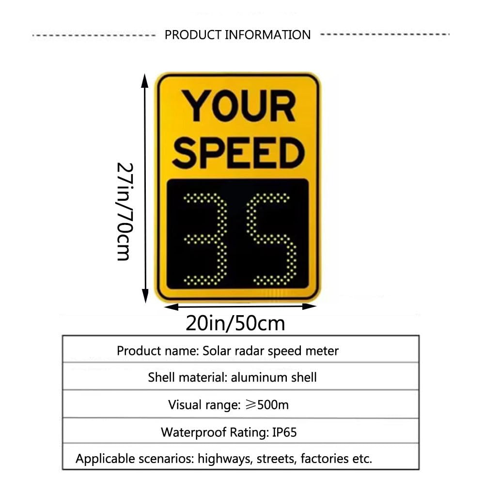 Señales de límite de Velocidad con Radar LED Solar, señales de límite de Velocidad Intermitentes de Aluminio portátiles con energía Solar para Seguridad Vial dinámica(Yellow,20"x27")