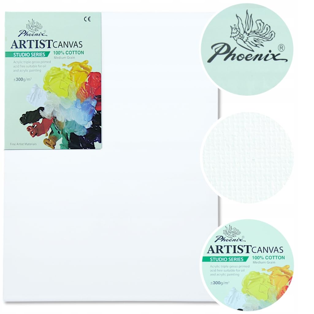 Phoenix zestaw 10 sztuk płótna 50 x 60 cm – płótna artystyczne na blejtramie, 100% bawełna, 300 g/m², zagruntowane do farb akrylowych, farb olejnych, temperowych i technik mieszanych (50 x 60 cm, 10