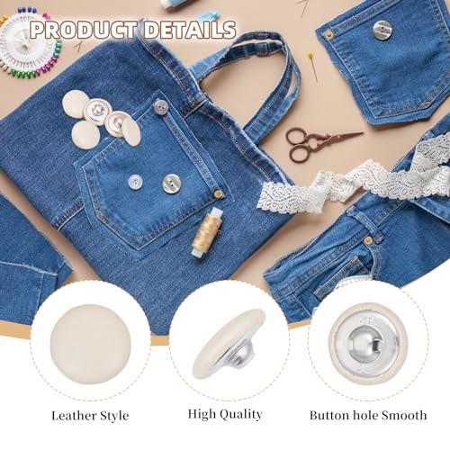 NICENEEDED 30 Pcs PU Leather Covered Buttons, 20mm Beige Round Buttons - Image 3