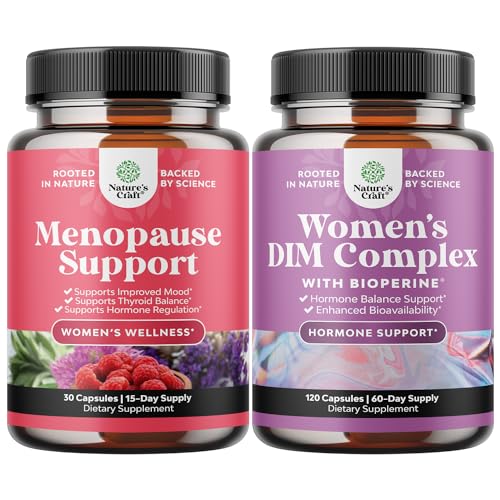 Bundle of Complete Herbal Menopause Supplement for Women - Multibenefit Menopause Ease Hormone Balance, and Potent DIM Supplement for Women with DIM and Black Pepper Menopause Support and PMS Relief