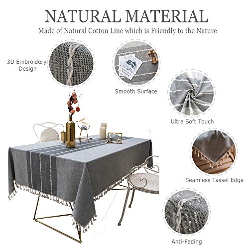 Tewene Tablecloth, Rectangle Table Cloth Linen Wrinkle Free Anti-Fading Tablecloths Washable Dust-Proof Table Cover For Kitchen Dinning Party (Rectangle/Oblong, 55''X70'',4-6 Seats, Gray) #TOP3