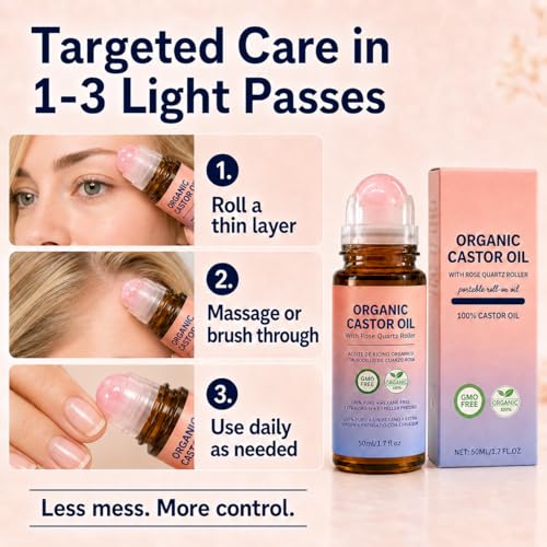GETPUNA Pure Castor Oil Roll On with Rose Quartz Roller, 1.7 Fl Oz — view 3