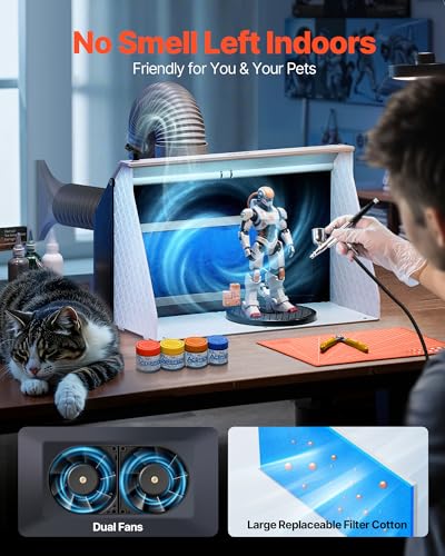 Image of VEVOR Airbrush Spray Booth, Dual Fans, 21.5 x 18.7 x 14.6 in, Portable Hobby Airbrush Paint Spray Booth Kit with 3 LED Lights and Exhaust Extension Hose, for Painting Models, Arts, Crafts, Cakes | For Painting Models, Arts, Crafts, and Cakes, Portable, 21.5 x 18.7 x 14.6 in, with 3 LED Lights and Exhaust Extension Hose