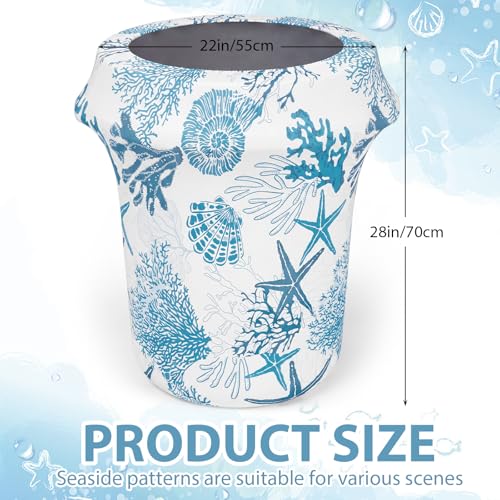 Image of 2 Pack 32 Gallon Stretch Spandex Trash Can Cover Fitted Washable Waste Garbage Container Covers Coral Starfish Outdoor Indoor Patio Backyard Decor for Wedding Party Commercial Fundraiser