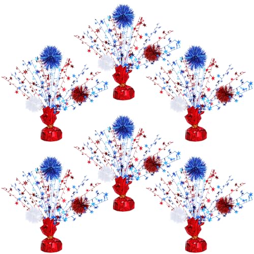 Image of Qunclay 6 Pcs 4th of July Table Centerpieces Metallic Plastic Patriotic Decoration Blue Red White Star Centerpieces for Tables Independence Day Celebration Supplies Decor for Memorial Day