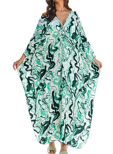 Yanziliu Women Kaftan Dresses Plus Size V-Neck Batwing Sleeves Beach Cover Up Summer Floral Print Caftan Dress