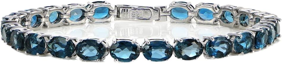 Ice Gems Sterling Silver London Blue Topaz 7x5mm Oval Tennis Bracelet