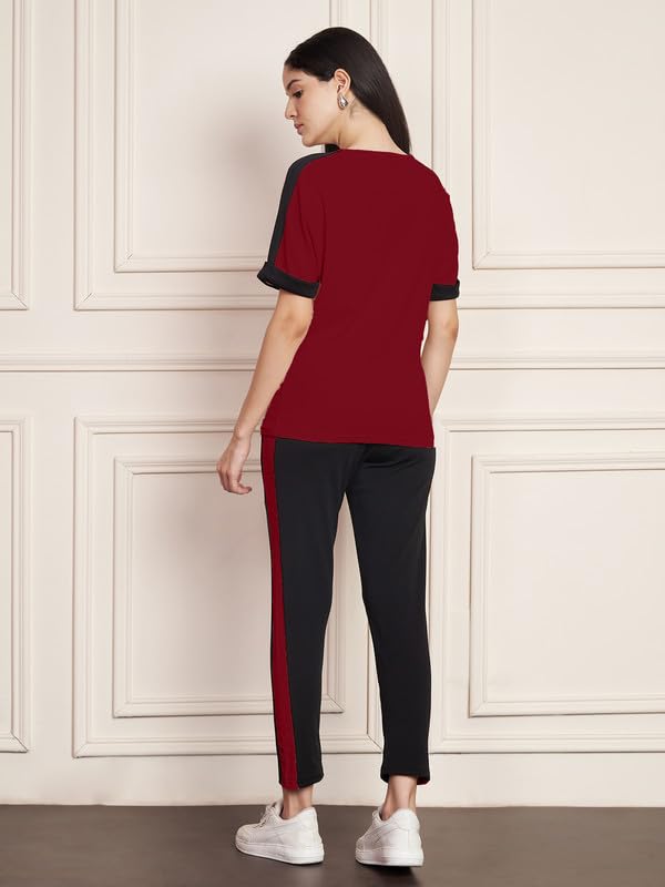 Image of DTR FASHION Polyester Blend Black Color Shoulder Stripes Tracksuit | Night Wear Suit For Women