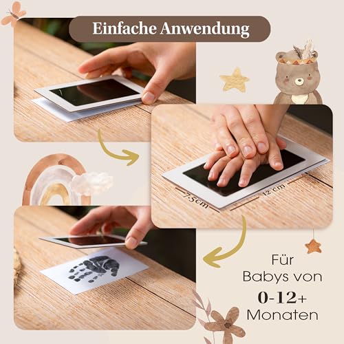 EULENTALER ® Das Baby Abdruckset I 0-12+ Monate I Von Pädagogen empfohlen I Für Handabdruck, Fußabdruck oder Pfotenabdruck I inkl. 2 Stempelkissen & 4 Abdruckkarten I Geschenk zur Geburt