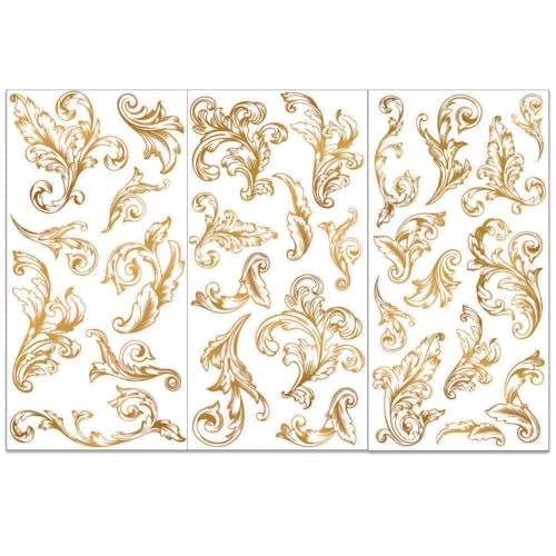 OLYCRAFT Set di 3 pellicole di trasferimento damascato per mobili e artigianato, 15 x 30 cm, stile vintage, motivo floreale, per mobili, decorazione della casa