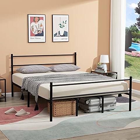 GreenForest Full Size Bed Frame with Headboard Heavy Duty Reinforced 14 Support Legs Strong Support Metal Platform Bed No Box Spring Needed, Black Cover