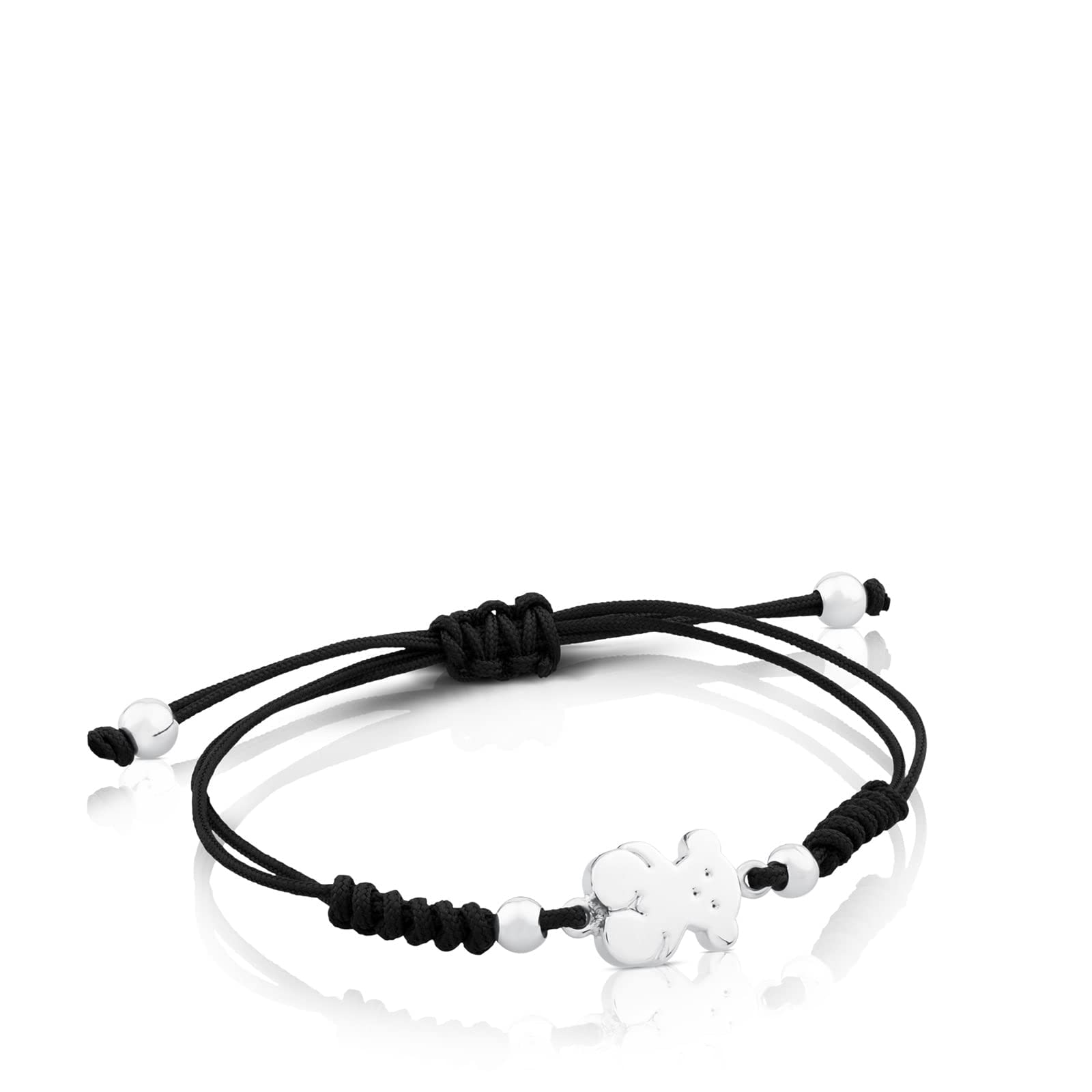 TOUS Pulsera Nylon Negro para Mujer con Motivo de Oso de Plata de Primera Ley, Versatil y Elegante, Colección Sweet Dolls