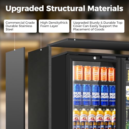 Image of Back Bar Cooler with 2 Glass Door, Commercial Beverage Fridge Under Counter, 7.2 Cu.Ft Display Refrigerator with Safety Locks for Beer, Soda, Wine, Built-In /Freestanding for Bar Restaurant Home