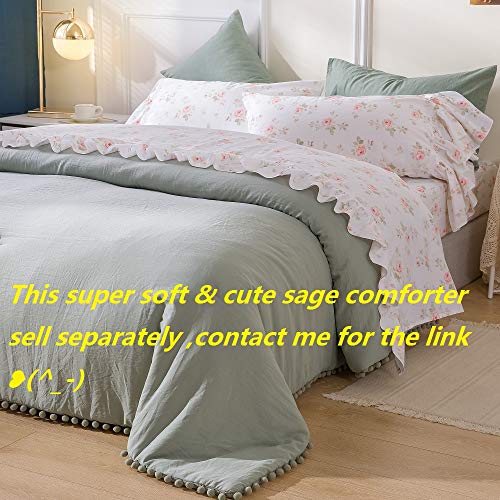 Queen's House Shabby Floral Bed Sheet Set 4-Piece Queen Size French Country Ruffle Bed Sets #TOP4