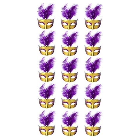 ECOSCO Mini Masquerade Masks Party Decorations 15pcs Pack Supper Small Mardi Gras Venetian Mask Party Favors (A-Purple 15pcs) Cover