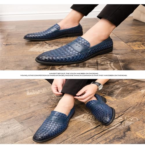 Men's Woven Moccasin Smoking Loafers Dress Casual Easy Slip-On Leather Formal Lightweight Driving Walking Shoes4