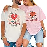 Cute Valentine Couple Shirts Everything I Need Matching Heart Retro Tees for Him and Her Romantic Boyfriend Girlfriend Husband Wife Gift Multicolor