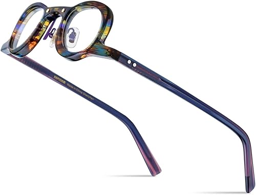 HEPIDEM Acetate Glasses Frame Men,Round Optical Eyeglasses Women Vintage Retro Eyewear 9153