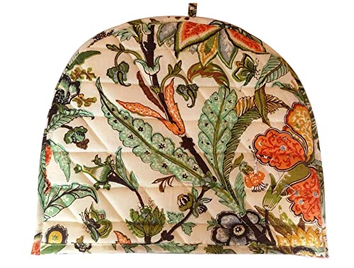 Marusthali Large Tea Cozy for Teapot Insulated, Tea Cosy for Teapot Gifts Tea Cozies Covers Fit 1 to 6 Cup Neutral Kitchen Textiles Range, Tea Pot Cozy for Kitchen and Dining (Cream leaf print)