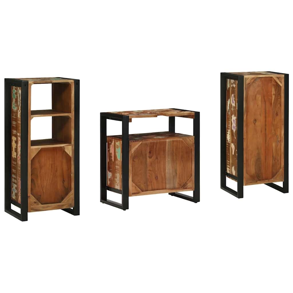 Juego de muebles de baño de madera maciza con estante, 3 piezas, mueble de baño, armario colgante para baño, invitados, inodoro y ducha