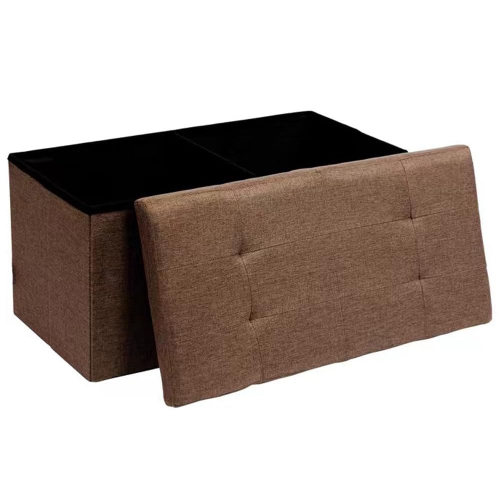 BAKAJI Cassapanca Pouf Contenitore con Rivestimento in Lino, Poggiapiedi con Struttura in Legno, Seduta Imbottita e Comoda, Multiuso, Ideale per Camera da Letto, Ingresso, Design Moderno (Marrone)