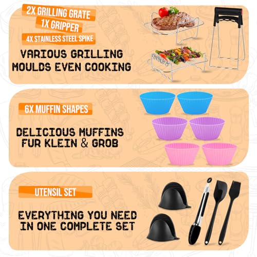Heissluftfritteuse Zubehör für Tefal EY9018 Dual Easy Fry 5,2/3,1L - Airfryer Zubehör Einschließlich Silikonform, Grillrost, Brotbackformen, Küchenzange, Ölspray, usw