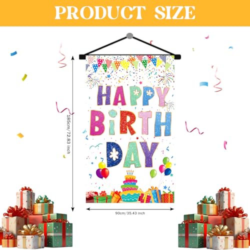 Image of Colorful Happy Birthday Sign Decorations Birthday Door Banner Hanging Decor for Front Door Wall Room, White Colourful Compact Bday Flag Party Supplies for Teens Girls Boys Kids
