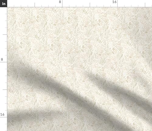 Spoonflower FI-F86-D14570168-1Y Fabric - Neutral Flowers Ditsy Beige Floral Hand Drawn Line Art Printed thumb #1