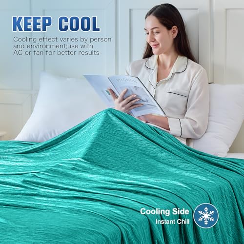 Image of KMUSET Cooling Blanket Queen Size (90 inchx90 inch), Double Sided Summer Cooling Blankets for Hot Sleepers & Night Sweats, Soft Lightweight Blanket for Sofa Bed Couch, House Warming Gifts New Home Aqua Green