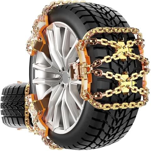Emergency Snow Chains for Car SUV Off-road Vehicle, LEAEYFE Extreme Performance Adjustable Portable Universal Thickening Anti-skid Snow Tire Chains for Tire Width 225-285mm, 6 Pack （Set of 2 Cover