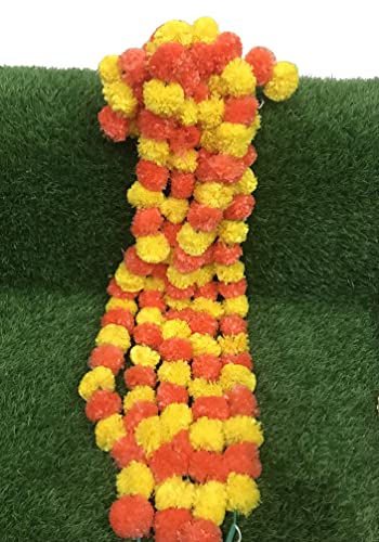 5 PC - 5 feet Marigold Garland, Dark Orange and Yellow - Image 4