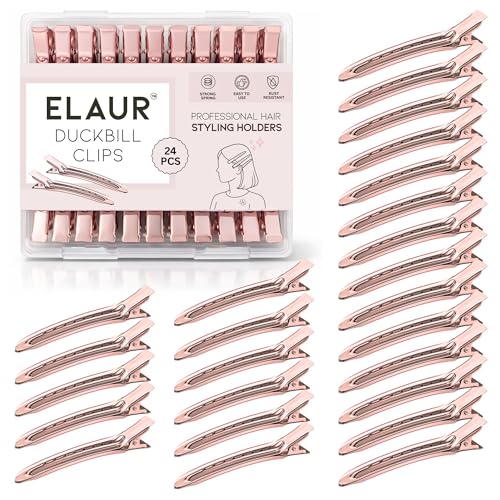 Elaur Professional Alligator Clips for Hair Styling 3.5 Aluminum Hair Sectioning Clips for Salon & Makeup Application | Rust-Free Lightweight for Stylists & At-Home Use (Rose Gold)