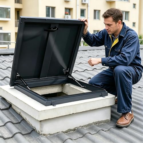 Puerta de seguridad de aluminio para techo de 70 x 70 cm contra accesos no deseados 2