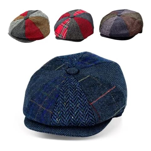 Sterzeal Patchwork Tartan Newsboy Cap for Men Tweed Flat Cap Bakerboy hat 8 Panel Mens Winter Donegal Navy (as8, Numeric, Numeric_7_and_1_Half, Numeric_7_and_5_eighths, Red Herringbone, Extra Large) Cover
