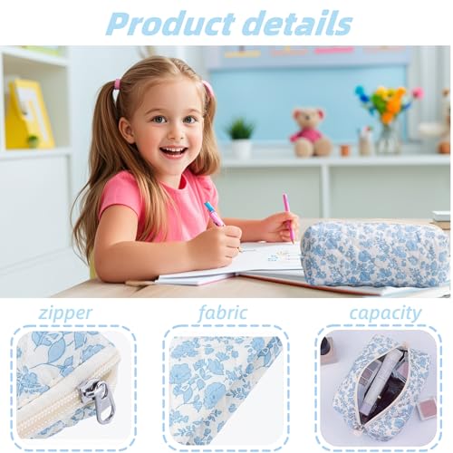 Image of Carry bloom Pencil Pouch Cute Pencil Case for Girls Aesthetic Pencil Bag with Zipper Pen Cases School Supplies Makeup Bag (10 floral bow)