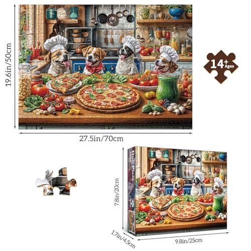 Funny Dog Pizza Jigsaw Puzzle, 1000 Piece Puzzle for Adults, Food Kitchen Puzzles, Animal Pet Lover Challenging Puzzles, Interlock Perfectly No Dust, Gifts for Valentine's Day Easter - Image 3