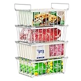 iSPECLE Chest Freezer Baskets - 4 Pcs Stackable Freezer Baskets for 142L Deep Freezers, Easy Get Food with Handles, Add Space and Allow Air Circulation for Better Freshness, White