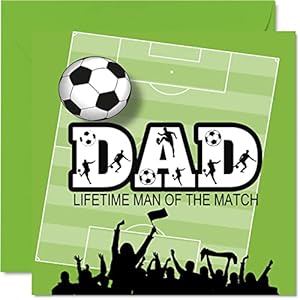 Soccer Birthday Cards for Dad – Top Flight – Happy Birthday Card for Dad from Son Daughter, Father Birthday Gifts, 5.7 Inch Footy Football Fathers Day Greeting Cards Gift for Daddy Papa