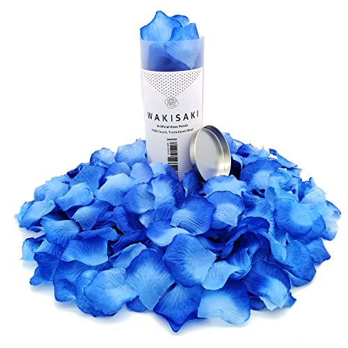 WAKISAKI Aritificial Rose Petals, Deodorized Seperated Ready-to-use, for Wedding Propose Romantic Party Event Decoration (1000 Count, Transitional Blue)