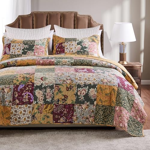 Greenland Home Antique Chic 100% Cotton Authentic Patchwork Quilt Set with Euro Shams, 5-Piece King/Cal King