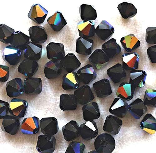 100Pcs Authentic Preciosa 4Mm (0.16 Inch) Small Faceted Bicone Crystal Beads Jet Black Ab Compatible With Swarovski For Jewelry Craft Making Pre-B440 #TOP2
