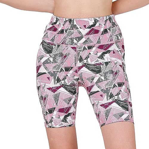 Image of SOIE Women Polyester Blend Sports Shorts High Waist Knee Length with Side Pocket Quick Dry Squat Proof Athleisure Shorts for Workout