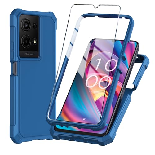 Mocotto for TCL K32/K33 5G 2025 Phone Case with Tempered Glass Screen Protector Slim Soft Silicone Full-Body Protective Cover (Blue)