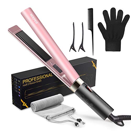 SERPEO Hair Straightener Hair Curler, 2 in 1 Ceramic Flat Iron for Hair Charming Styling, Upgraded Professional Hair Straightener Curling Iron for All Hair Types Adjustable Temperature (Rose Gold)