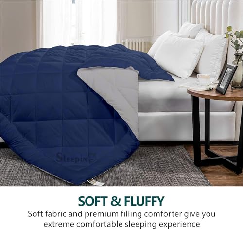 Image of 600 GSM Heavy Winter Double Bed Comforter | Microfiber, Breathable, Reversible,Soft, Lightweight & Machine Washable Comforter for Double Bed 90x100 Inch - Navy BlueSilver