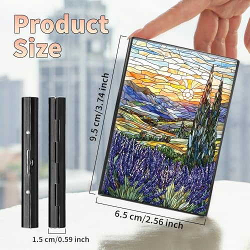 Image of Slim Credit Card Holder, Stained Glass Lavender RFID Blocking Metal Wallet for Men & Women, Aluminum Minimalist Hard Case Pocket-Sized Business Cards Organizer (Fits Up to 10 Cards)
