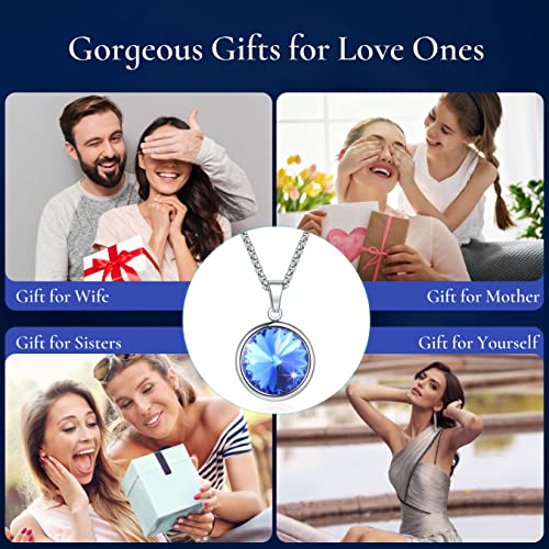 Bamiki Crystal Necklace For Women, September Birthstone Created Sapphire Blue Gemstone Pendant, 18K Gold Plated Jewelry Gifts For Birthday/Mother's Day For Girls/Wife/Daughter/Mom/Girlfriend #TOP2
