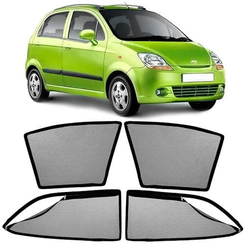 Image of AutoStory Magnetic Car Sunshade for Chevrolet Spark | Front Half Cut for Mirror Visibility + Rear Full Coverage with Zipper | Heavy Heat & UV Protection | Privacy Side Window Curtains Shades