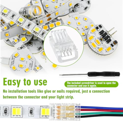 EPLZON 4 Pin 8 mm LED Strip Connector RGB Lights Adapter Clear Unwired Gapless Track Lighting Connector for 5050 LED RGB Strip Light (20pcs) - Image 4