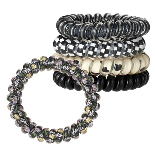 JJUNW 5 gomas elásticas para el pelo en espiral, multicolor y grandes, para mujeres y niñas (serie negra)